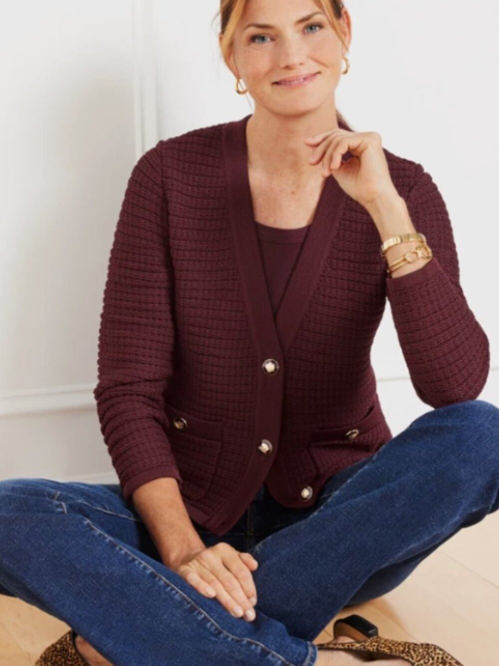 NEW Talbots Kate Cardigan Sweater Maroon Pockets Button Front Size 2X Petite